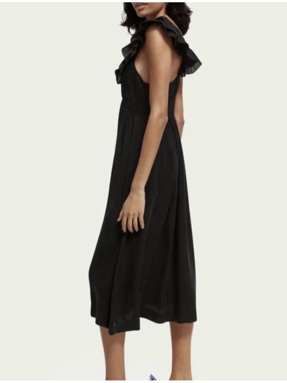 Scotch & Soda Day to Night Women’s Black Midi Dress Ruffle Flowy Sleeveless Sz M - Picture 2 of 16